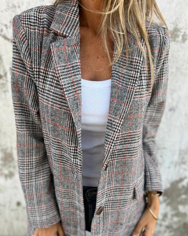 Veez – Geruite Blazer Dames – Vrijetijdskleding – Licht Getailleerde Pasvorm