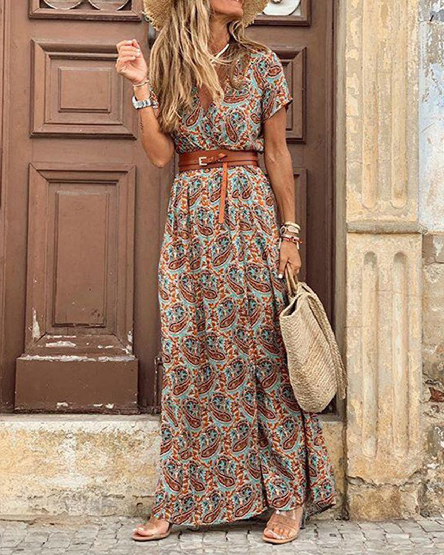 Kath – Stijlvolle boho jurk – Elegante maxi-jurk – V-hals damesjurk