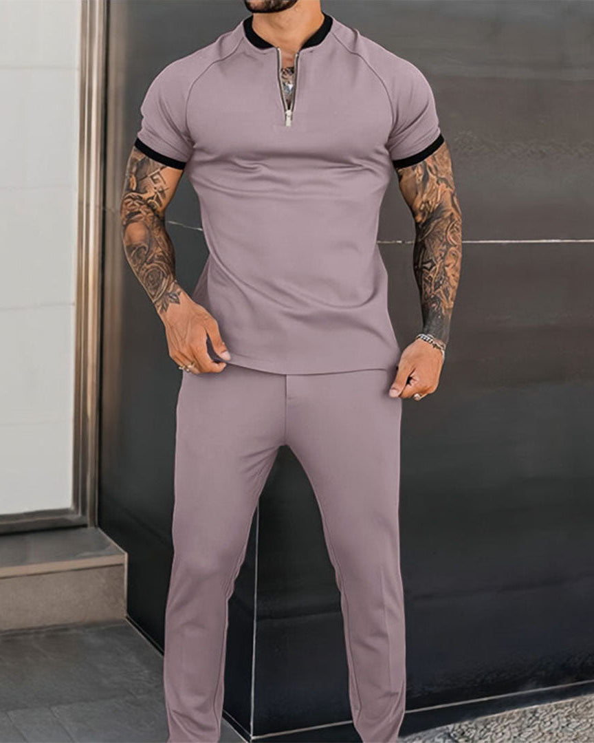 Casual Dames Outfit Set – Lichtgewicht Ademend Materiaal met Ritskraag en Elastische Tailleband, Beschikbaar in Wit, Zwart, Paars en Grijs 2