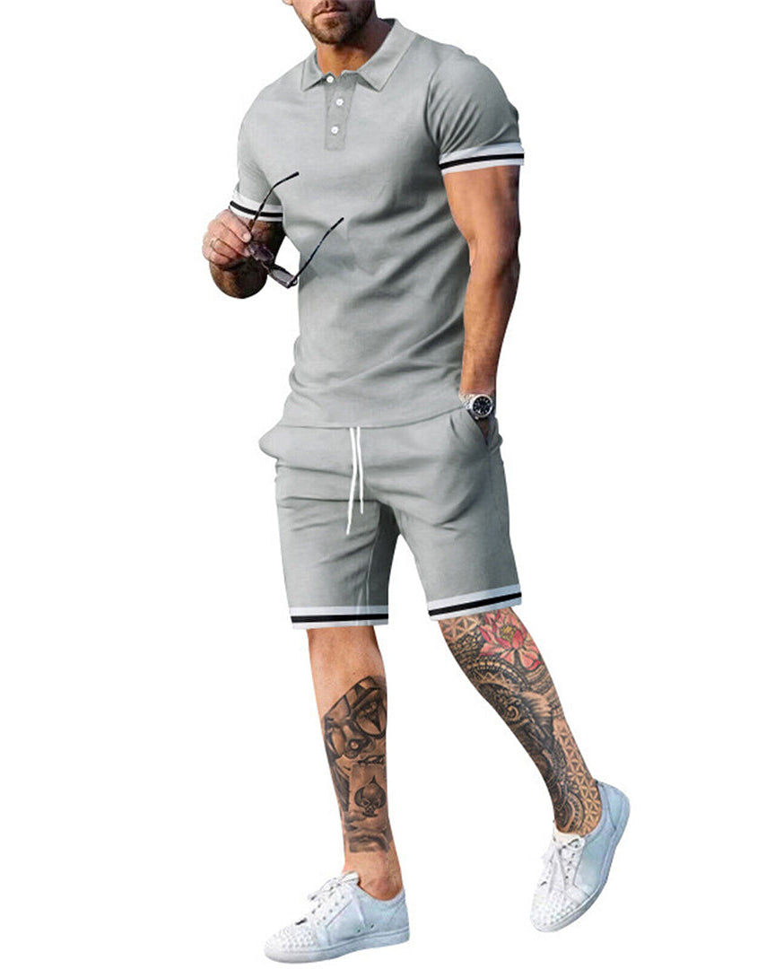 Casual Outfit Set voor Mannen – Lichtgewicht Polo met V-hals en Verstelbare Taille, Shorts met Zijzakken, Beschikbaar in Meerdere Kleuren 6