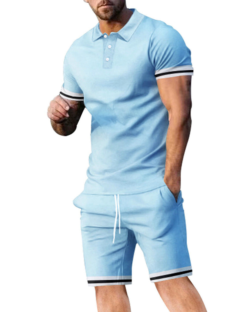 Casual Outfit Set voor Mannen – Lichtgewicht Polo met V-hals en Verstelbare Taille, Shorts met Zijzakken, Beschikbaar in Meerdere Kleuren 8