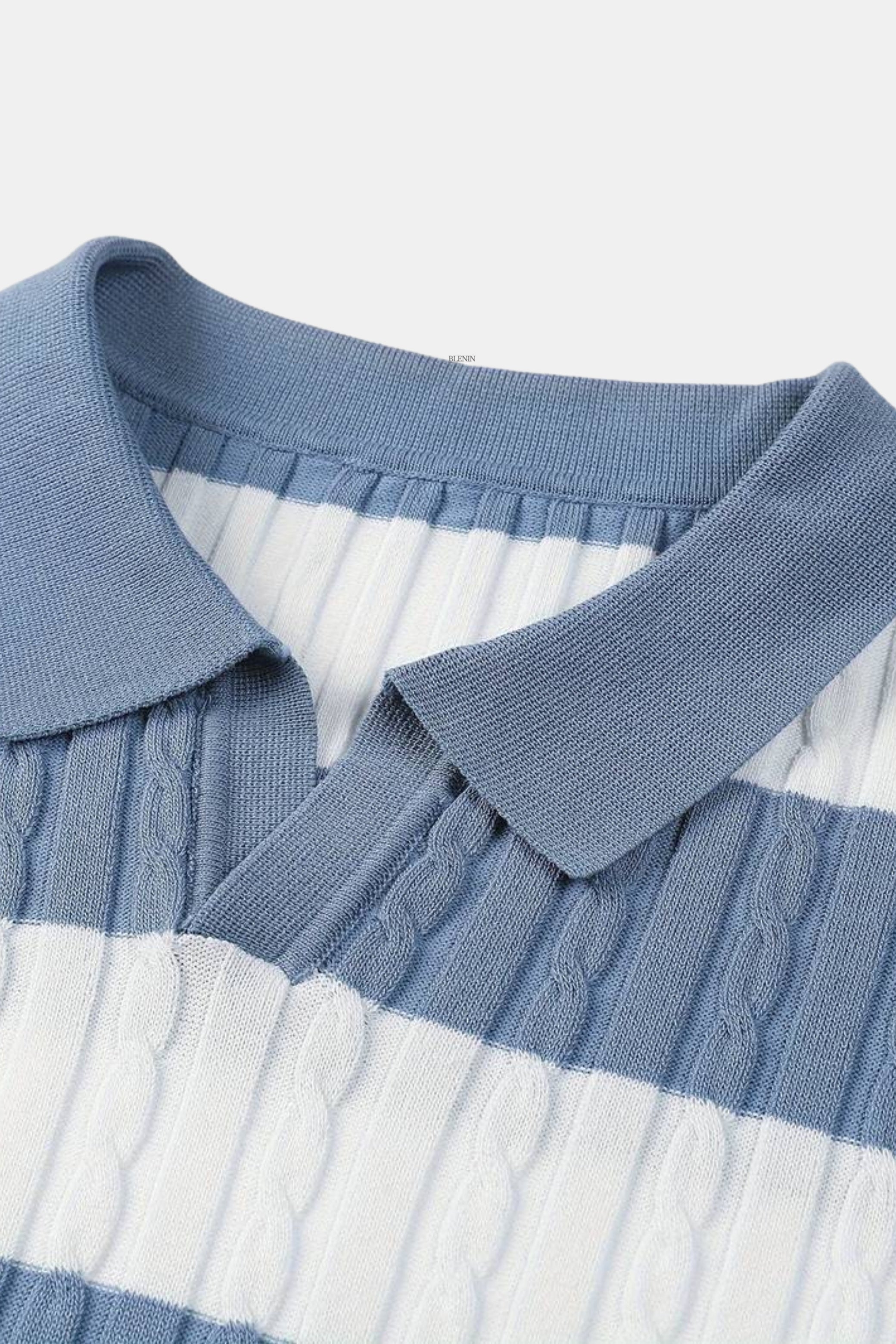 Gestreept Heren Poloshirt met Korte Mouwen – Luxe Blauw-Wit, Ademend Katoen, Casual en Sportief 2