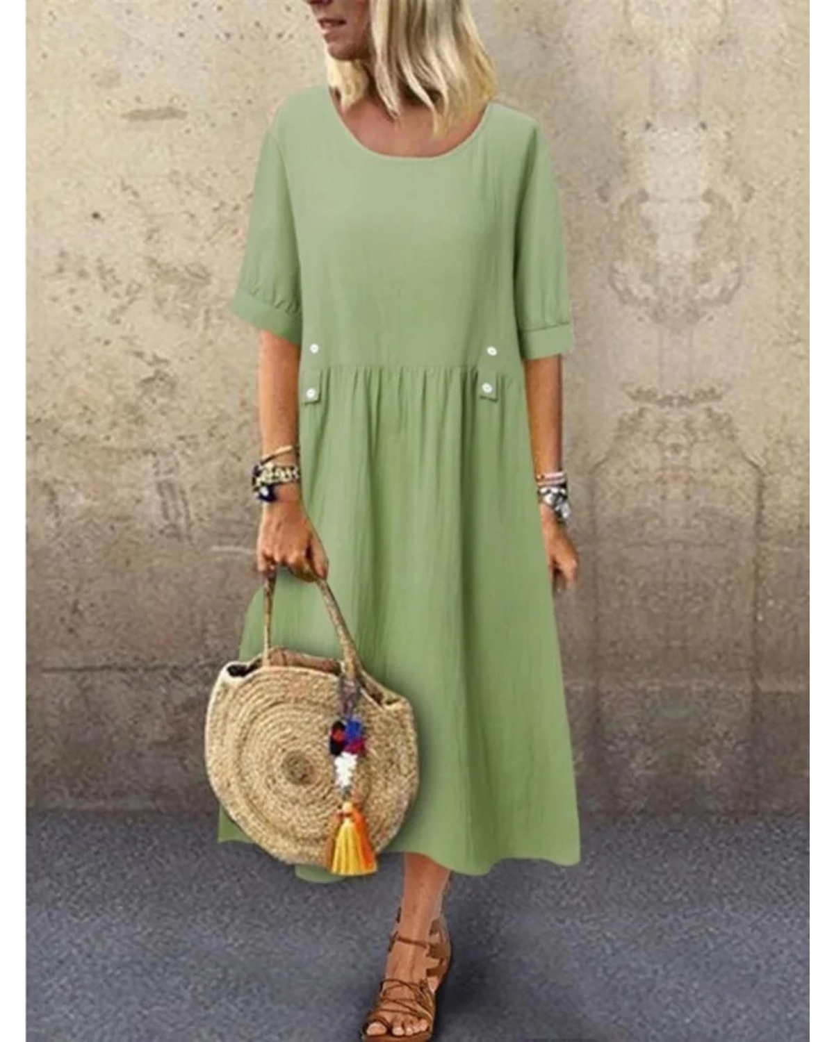 Brienne – Linnen Jurk met Ronde Hals en Knoopsluiting – Dames Zomerkleding