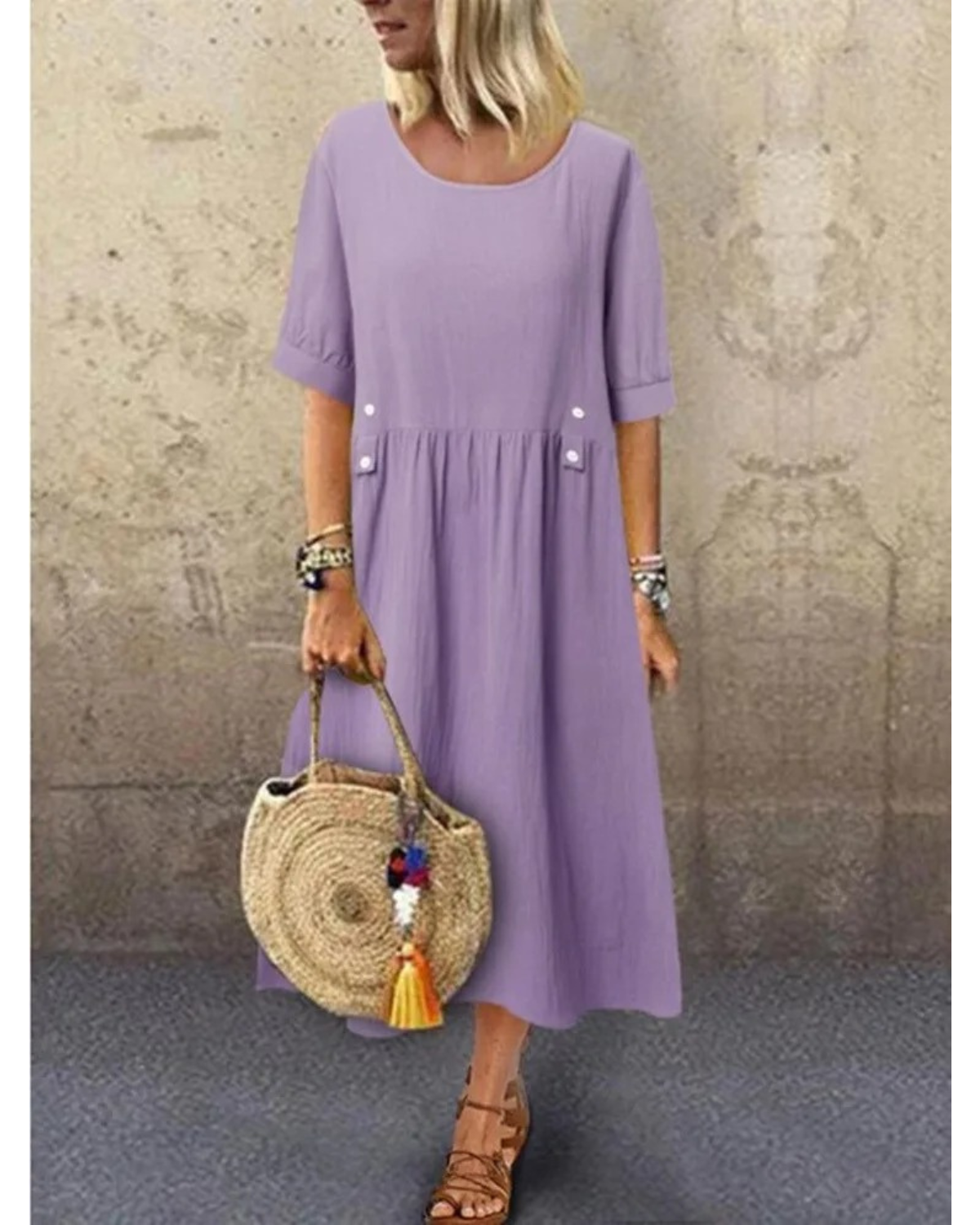 Brienne – Linnen Jurk met Ronde Hals en Knoopsluiting – Dames Zomerkleding