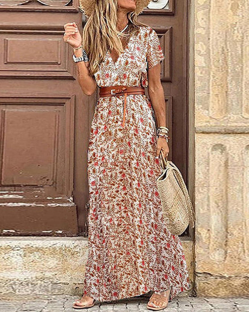 Kath – Stijlvolle boho jurk – Elegante maxi-jurk – V-hals damesjurk