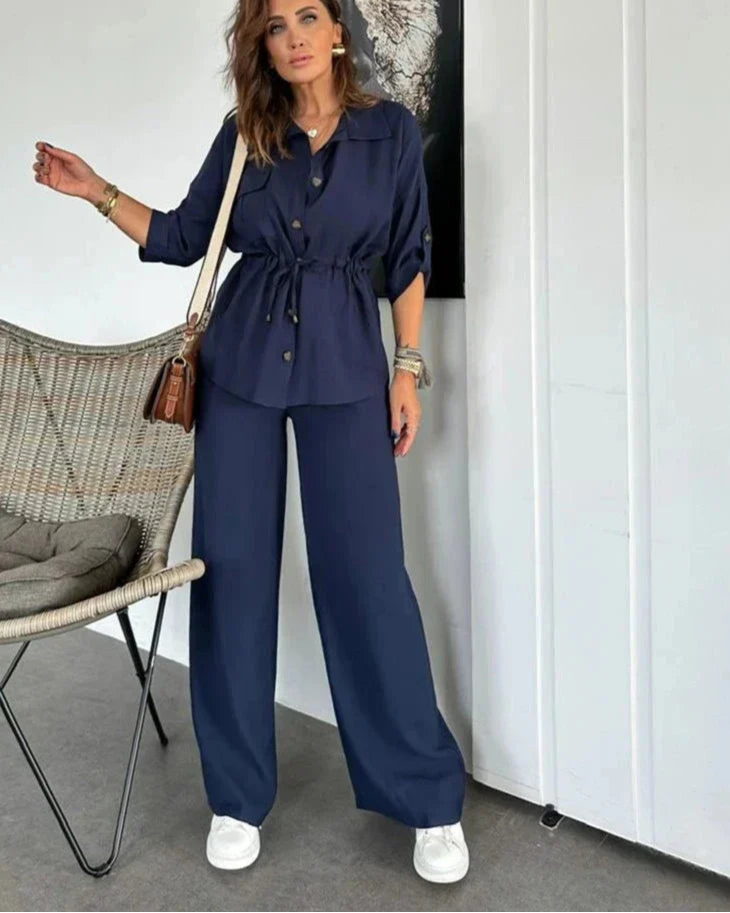 Livia – Chic Tweedelig Set Dames – Verstelbare Top & Wijde Broek – Lichtgewicht Comfort