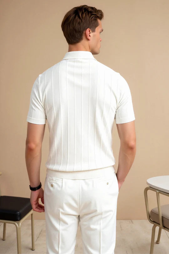 Kristoff | Witte Polo Heren Met Slim Fit En Ribstructuur Voor Tijdloze Casual Stijl