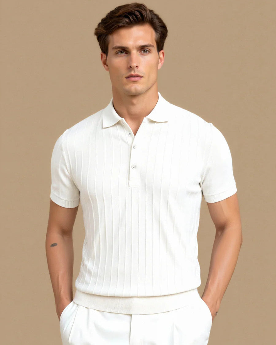 Kristoff | Witte Polo Heren Met Slim Fit En Ribstructuur Voor Tijdloze Casual Stijl