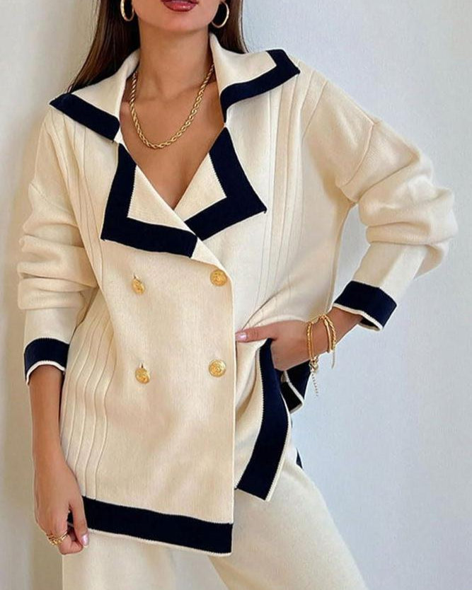 Odette – Twee-Delige Set Dames – Elegant & Comfortabel – Gebreid Met Gouden Details