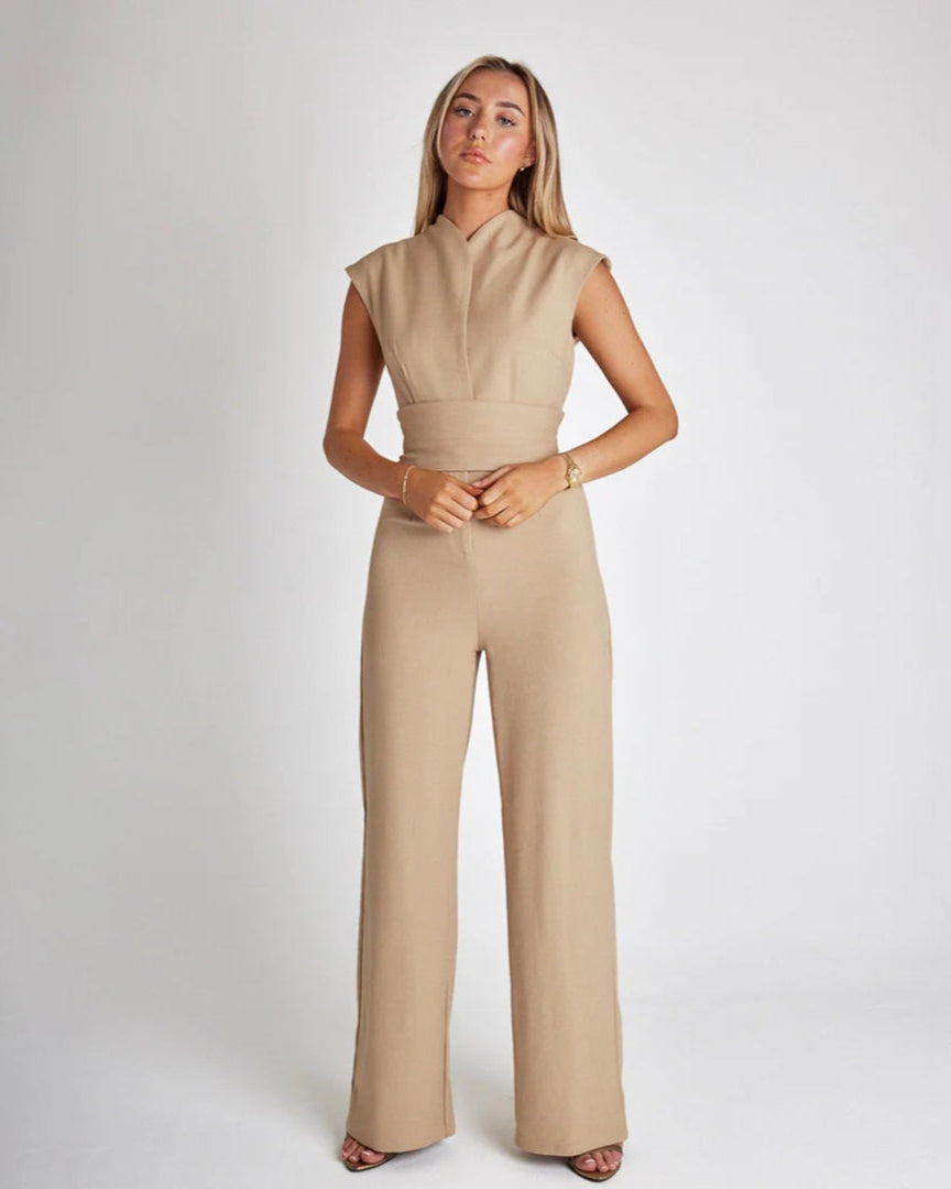 Nadia – Elegante mouwloze jumpsuit – Wijde pijpen – Met riem