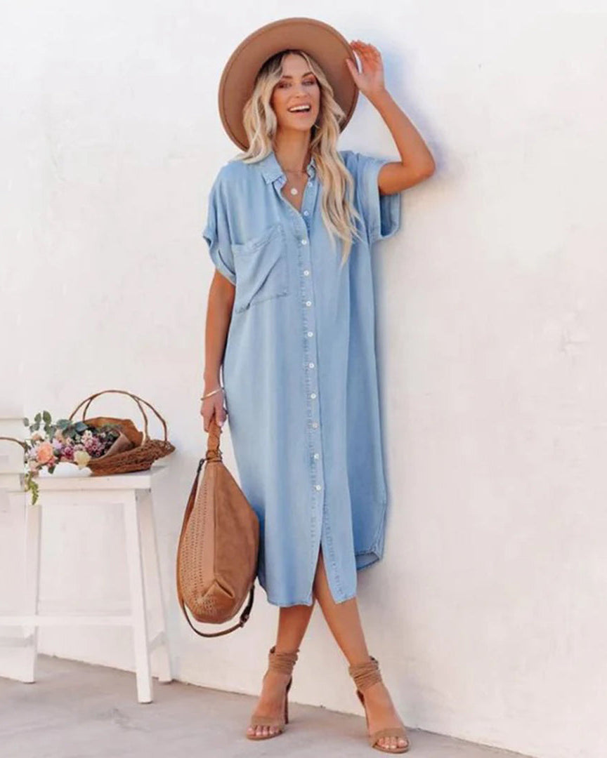 Thylane – casual losse zomerjurk – damesjurk in hemelsblauw – luchtig en comfortabel
