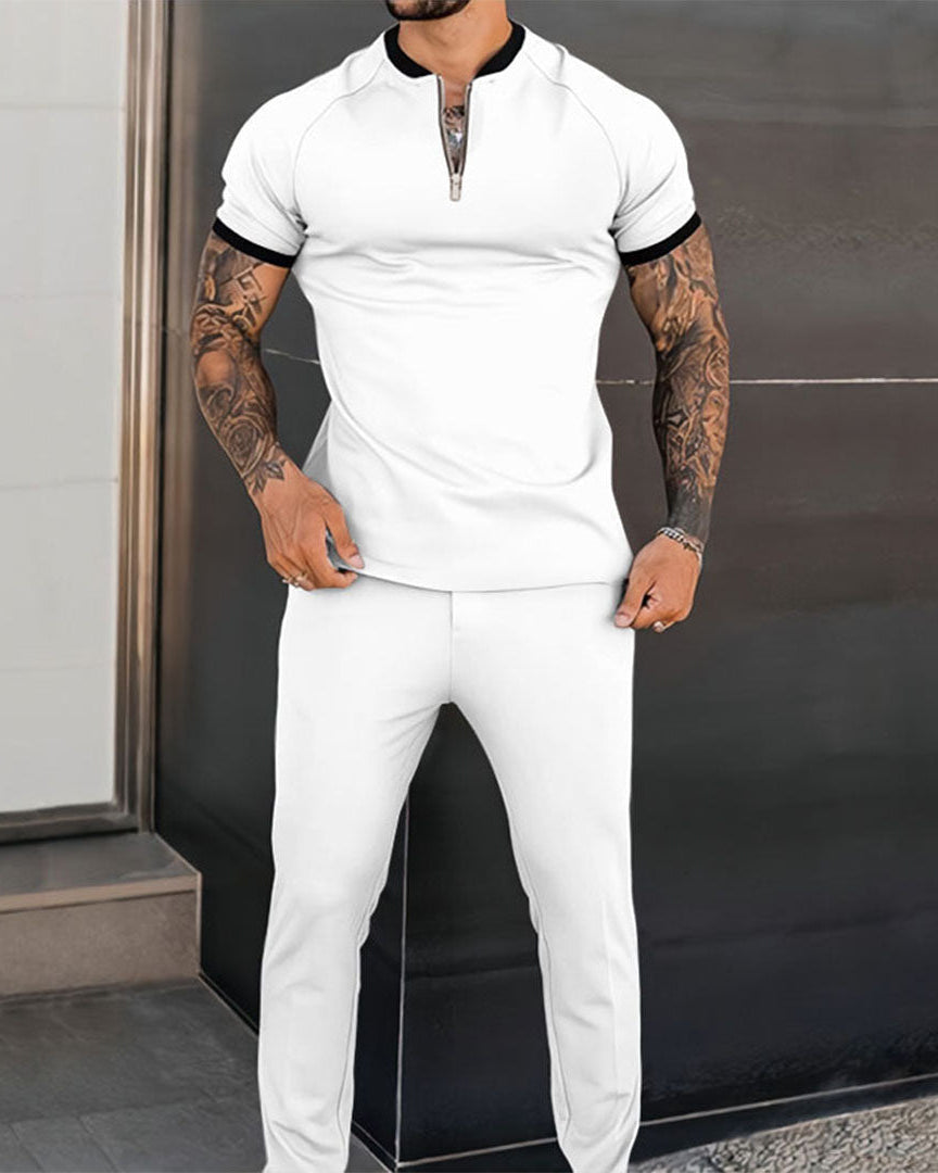 Casual Dames Outfit Set – Lichtgewicht Ademend Materiaal met Ritskraag en Elastische Tailleband, Beschikbaar in Wit, Zwart, Paars en Grijs 0