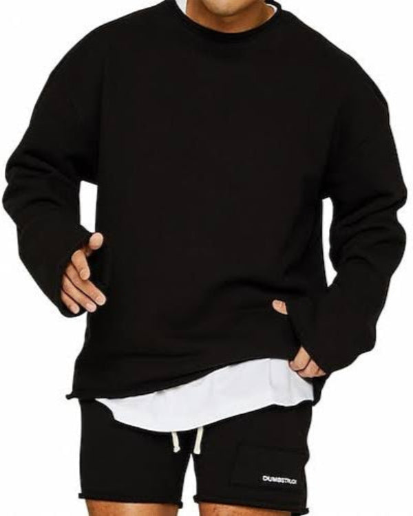 Casual Heren Set met Oversized Shirt en Shorts – Katoen-Polyester Mix, Relaxed Fit, Beschikbaar in Zwart, Lichtgrijs en Grijs 0