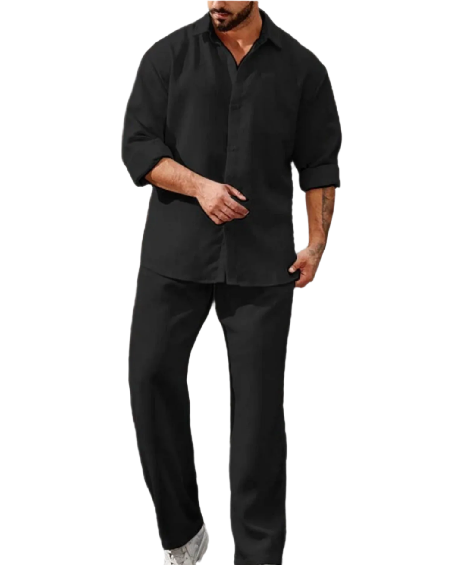 Casual Heren Set van Katoen met Lange Mouwen – Ideaal voor de Herfst, Regular Fit, Effen Patroon 0