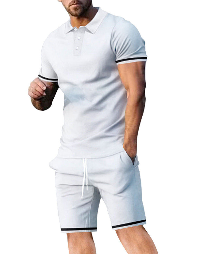 Casual Outfit Set voor Mannen – Lichtgewicht Polo met V-hals en Verstelbare Taille, Shorts met Zijzakken, Beschikbaar in Meerdere Kleuren 2