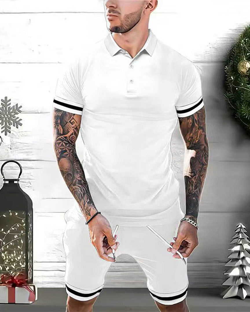 Casual Outfit Set voor Mannen – Lichtgewicht Polo met V-hals en Verstelbare Taille, Shorts met Zijzakken, Beschikbaar in Meerdere Kleuren 3