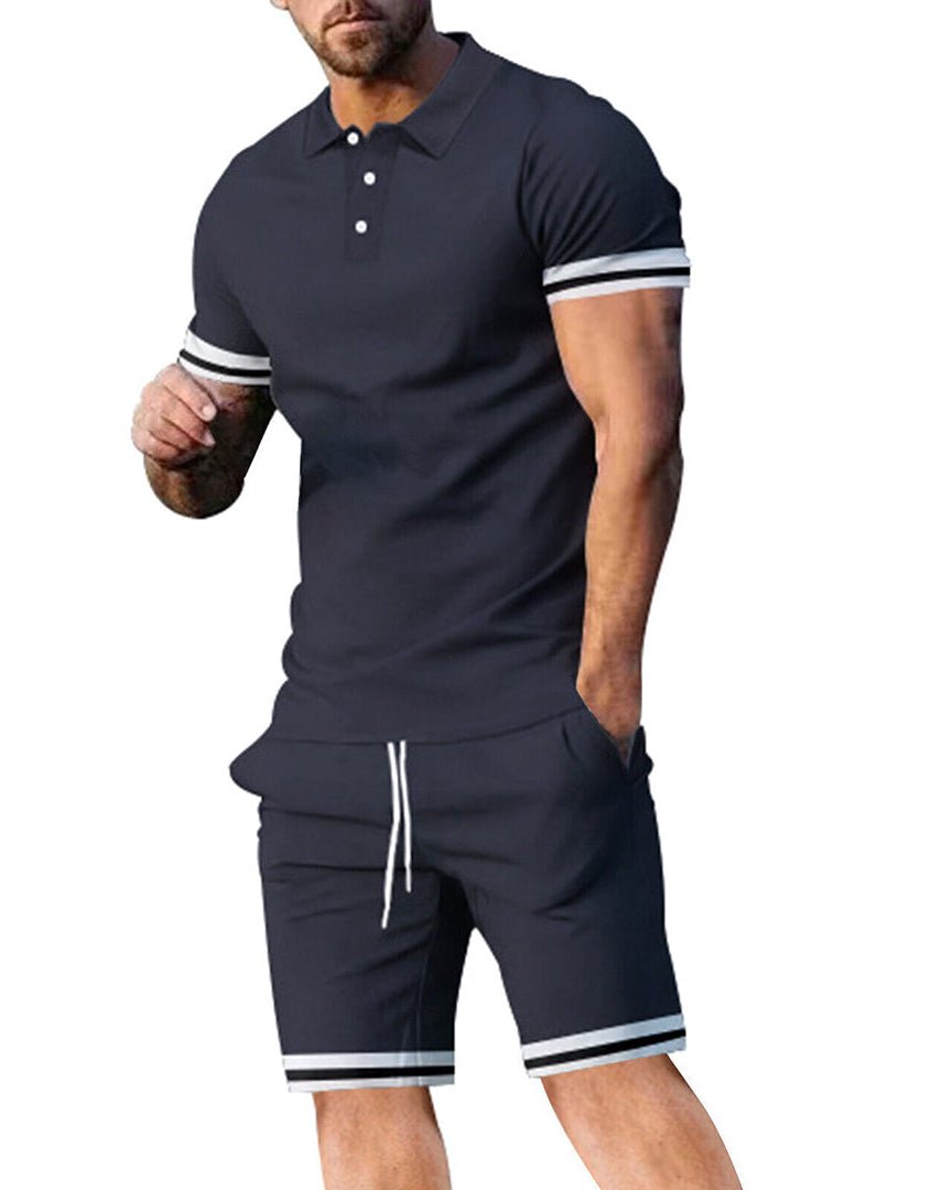 Casual Outfit Set voor Mannen – Lichtgewicht Polo met V-hals en Verstelbare Taille, Shorts met Zijzakken, Beschikbaar in Meerdere Kleuren 4