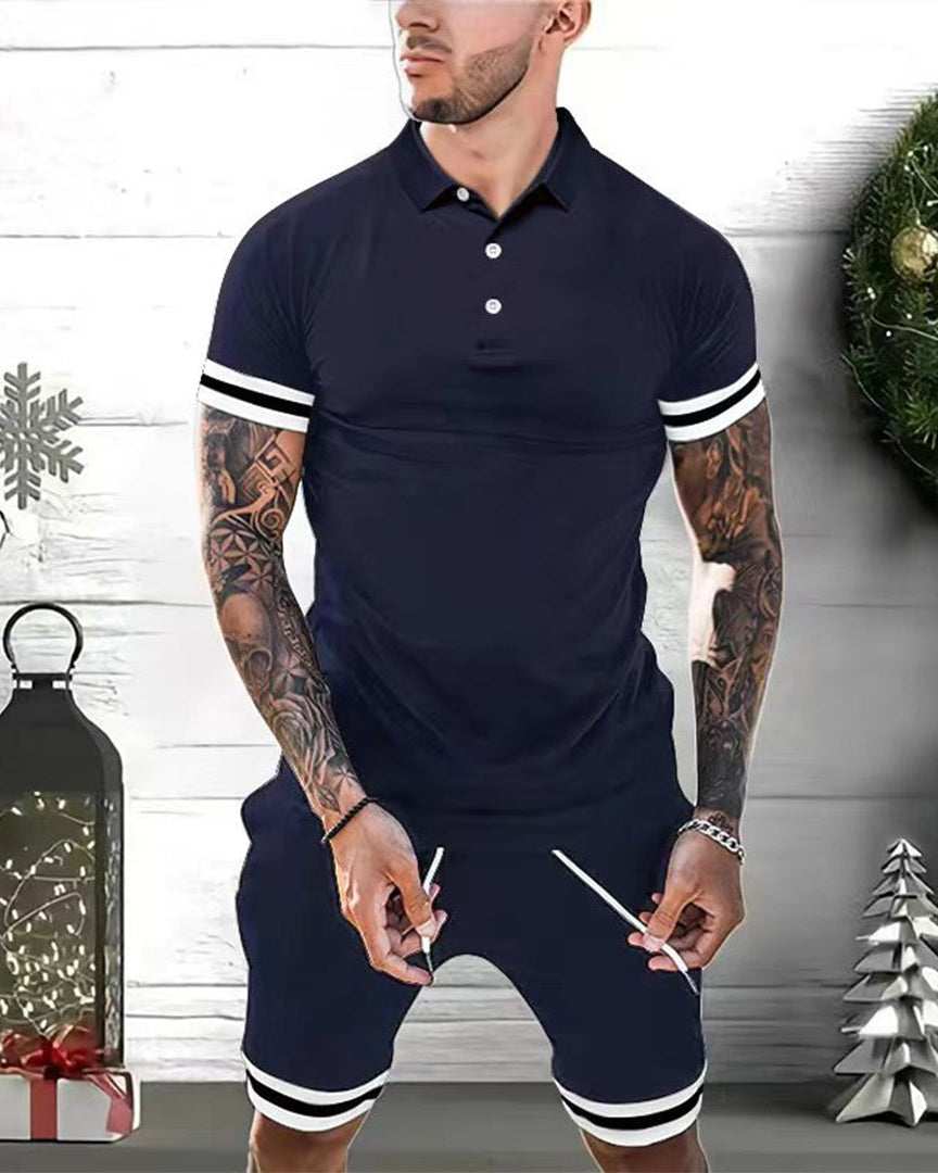 Casual Outfit Set voor Mannen – Lichtgewicht Polo met V-hals en Verstelbare Taille, Shorts met Zijzakken, Beschikbaar in Meerdere Kleuren 5