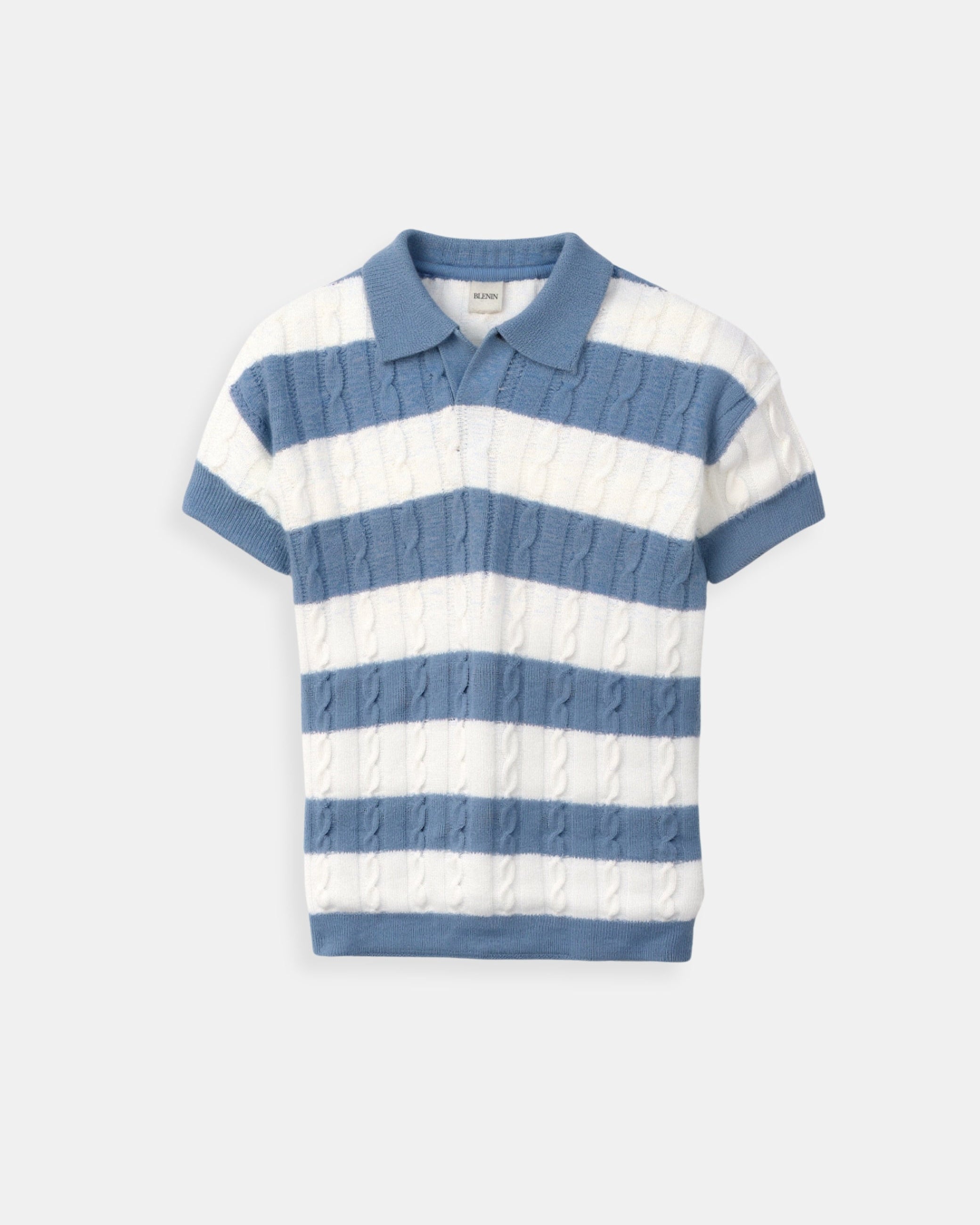 Gestreept Heren Poloshirt met Korte Mouwen – Luxe Blauw-Wit, Ademend Katoen, Casual en Sportief 0
