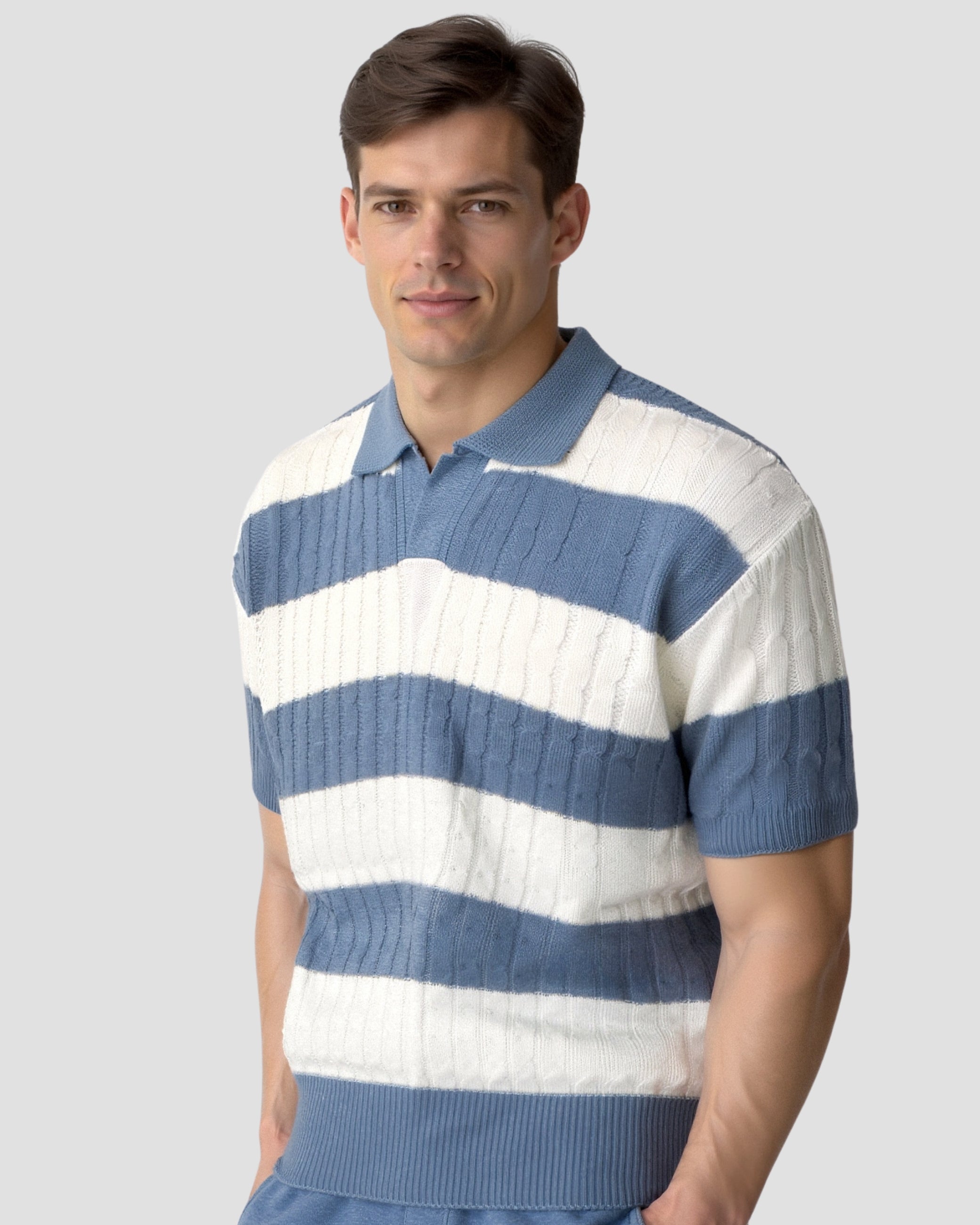 Gestreept Heren Poloshirt met Korte Mouwen – Luxe Blauw-Wit, Ademend Katoen, Casual en Sportief 1