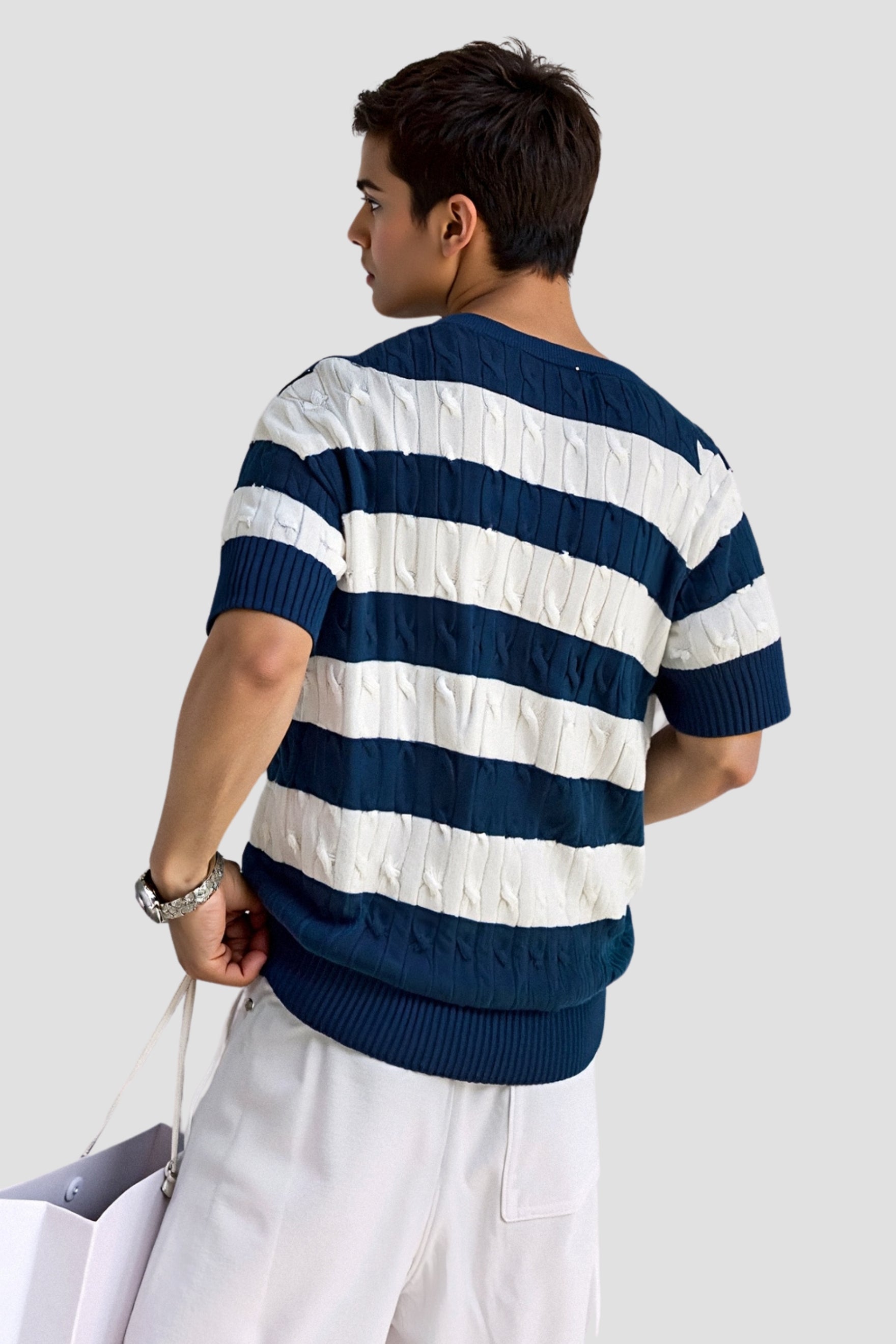 Gestreepte Herenpullover met Korte Mouwen van Katoen – Casual en Stijlvol voor Lente en Zomer 3