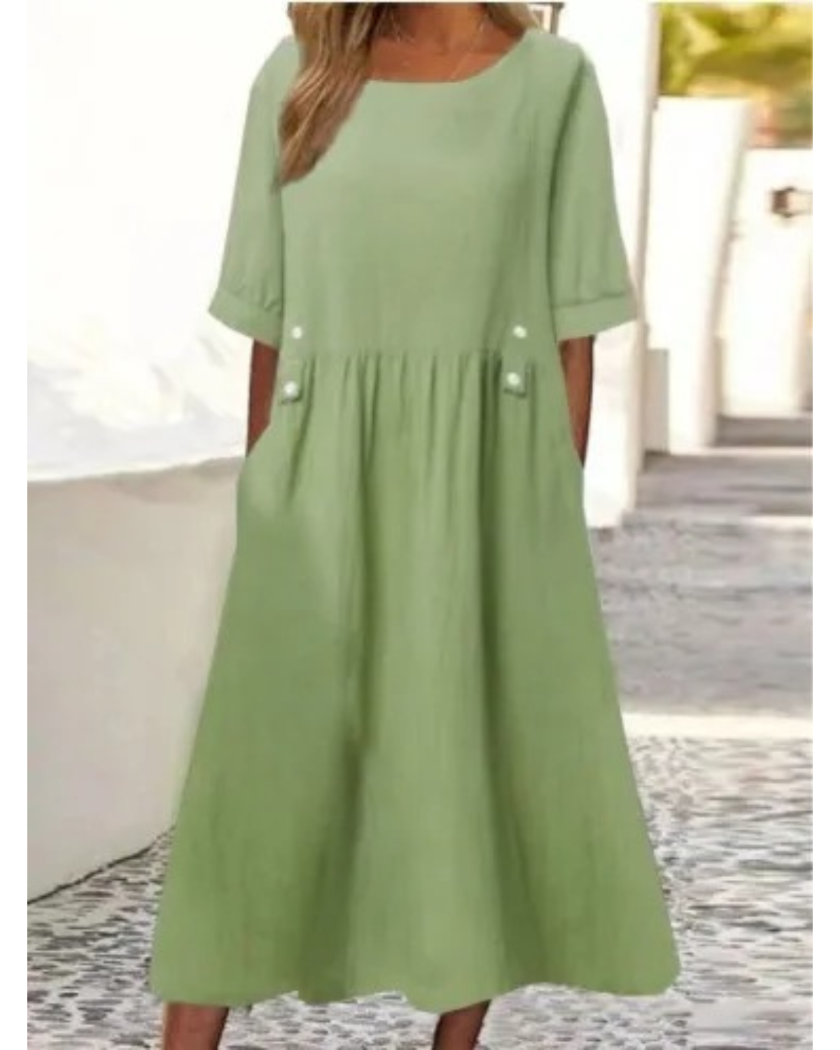 Brienne – Linnen Jurk met Ronde Hals en Knoopsluiting – Dames Zomerkleding
