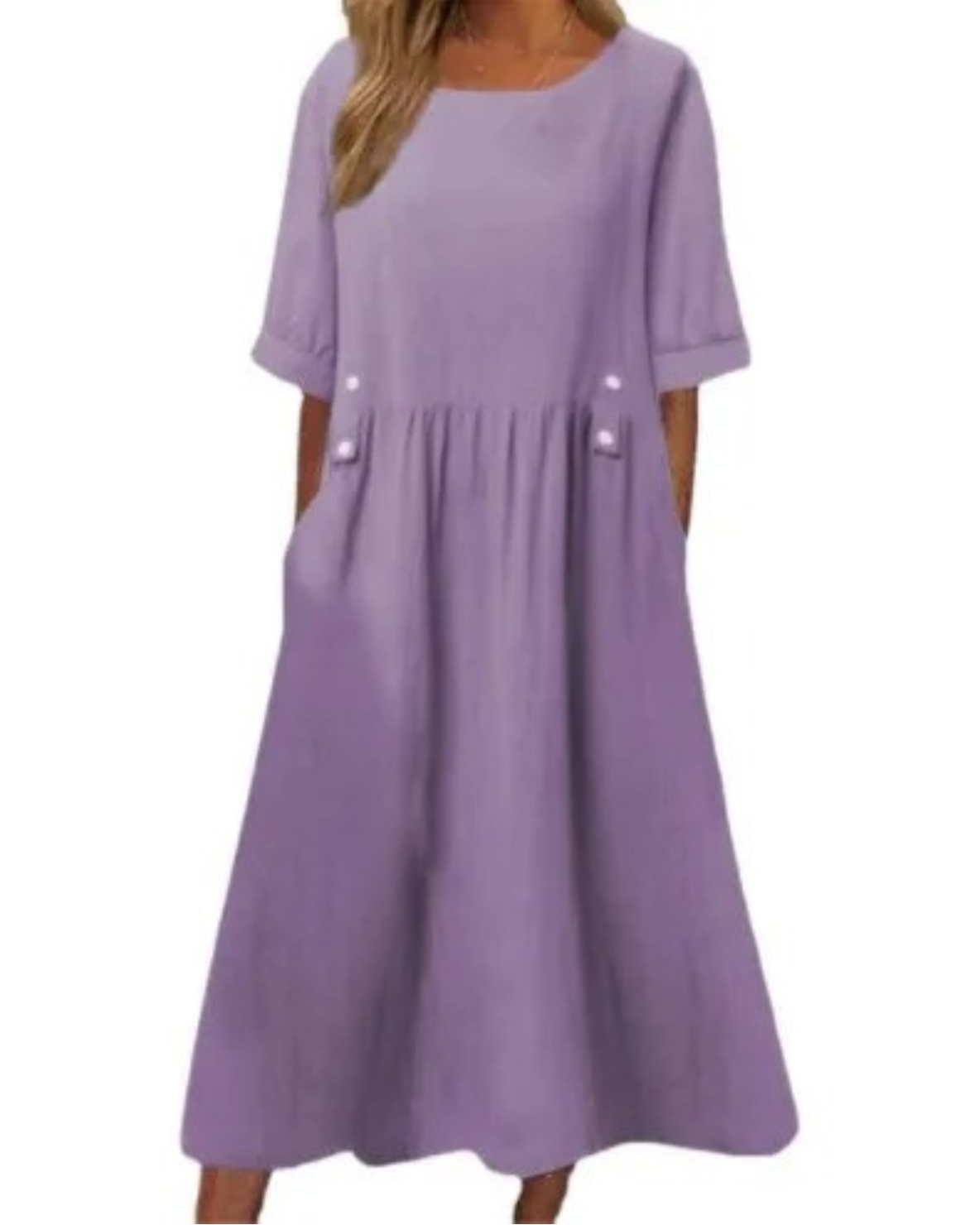 Brienne – Linnen Jurk met Ronde Hals en Knoopsluiting – Dames Zomerkleding