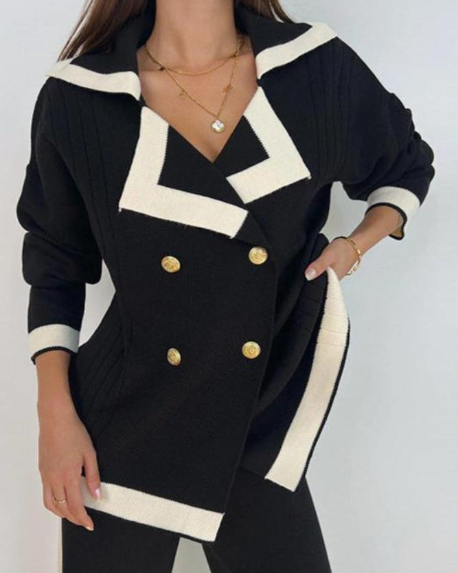 Odette – Twee-Delige Set Dames – Elegant & Comfortabel – Gebreid Met Gouden Details
