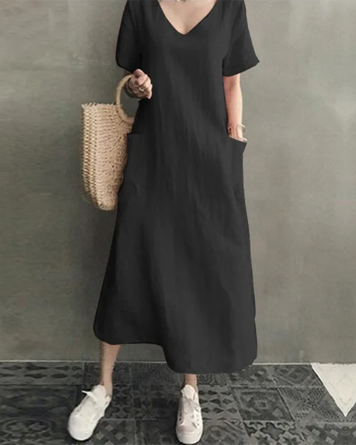 Dzara – Slanke Comfortabele Linnen Jurk met V-Hals – Dames Zomerjurk tot 5XL