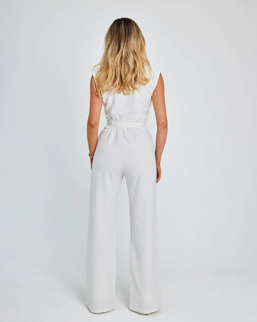 Nadia – Elegante mouwloze jumpsuit – Wijde pijpen – Met riem