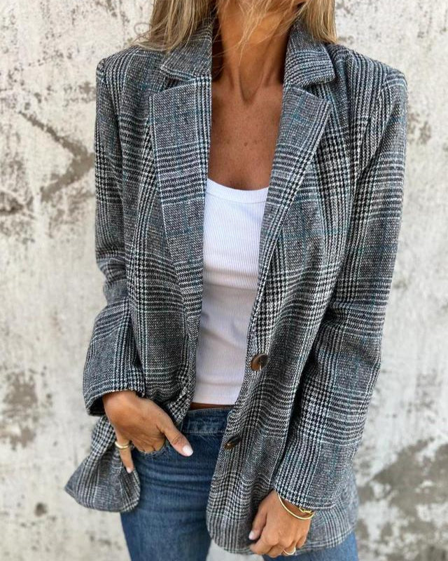 Veez – Geruite Blazer Dames – Vrijetijdskleding – Licht Getailleerde Pasvorm