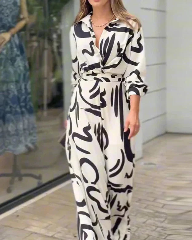 Femke – Gedessineerde jumpsuit – Twist taille – Elegante pasvorm