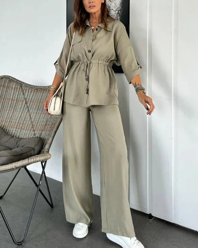 Livia – Chic Tweedelig Set Dames – Verstelbare Top & Wijde Broek – Lichtgewicht Comfort